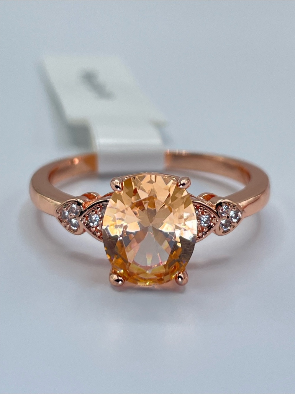 Swarovski Crystal Elements Oval Champagne Crystal Rose Gold Cocktail Ring Sz 10